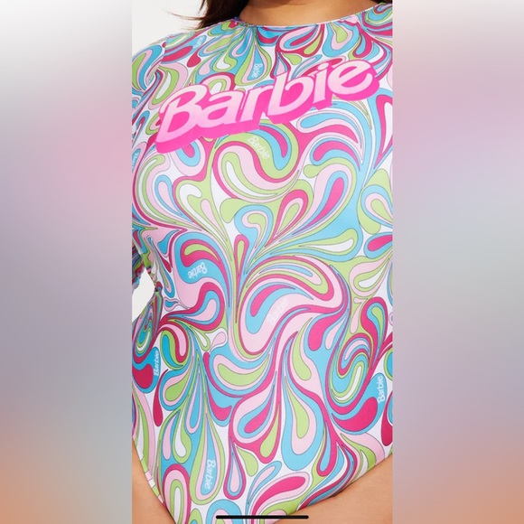 Sexy Swimsuit Barbie long sleeve one piece Bodysuit multicolored pink green M - Picture 2 of 11